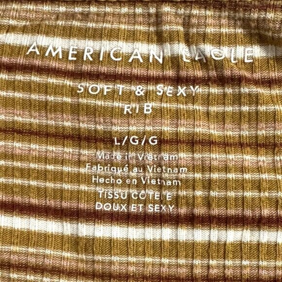 American Eagle Soft & Sexy Ribbed Knit Brown Striped Square Neck Tank Top Large - Picture 7 of 8